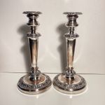 Pair Of Antique Silver Plated Candlesticks Height 24cm
