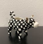 Mackenzie Childs Cow Creamery Creamer Ceramic 6.5" x 4.5" x 2.75" Checks Gold