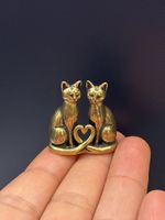 Small Brass Couple Cats Figurine Gift Idea for Cat Lovers Home Decor