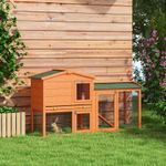 Rabbit Hutch Outdoor, 2 Tier Guinea Pig Hutch w/ Run, Ramp, Tray, Asphalt Roof