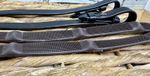 Mega Grip Flexi Reins - Rubber Blocks - Leather - Brown/Black - Billet Ends - XC