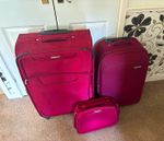 3-Piece Burgundy Soft Polyester Wheeled Luggage Set: 2 Suitcases & Case