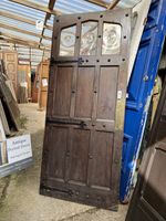 ANTIQUE Gothic / Cottage FRONT DOOR. Glass / Iron Studs- RECLAIMED / RUSTIC