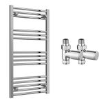 Reina Capo Flat Chrome Bathroom Heated Towel Rail 1000 x 500 and Manual Valves