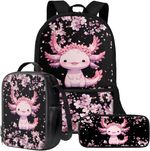 Axolotl School Backpack for GirlsTeens 17 Inch Kids Schoolbags Set with Insulat