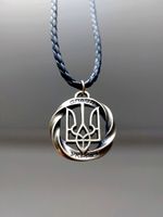 UKRAINIAN TRYZUB Pendant "Slava Ukraini" Trident Emblem Necklace Choker Bronze