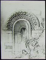 Glass Magic Lantern Slide JARROW ST PAULS CHURCH DOOR C1890 DRAWING ENGLAND 