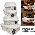 WHITE WICKER WILLOW STORAGE BASKETS W LINING XMAS GIFT MAKE YOUR OWN HAMPER