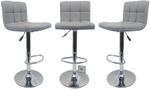 Set of 3 Grey Bar Stools, Modena Style,  Faux Leather, swivel, height adjustable