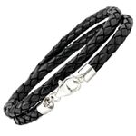 Mens 5mm Braided Double Wrapped Leather Bracelet-Sterling Silver-Clasp-Black