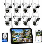 Wifi 10CH Monitor NVR Wireless CCTV 4MP Outdoor Security System Camera Dual Lens