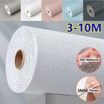 10M Thicken Textured Paintable Self Adhesive Insulation Linen Plain Wallpaper UK