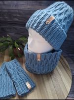 Handmade Crochet Winter Set – Hat, Snood&Fingerless Gloves, 65%wool, 35% alpaca