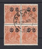 M2987 Australia 1932 SGO132 - 5d orange brown block of 4, Multi Crown CA (W15)