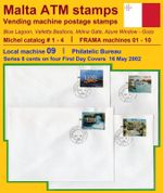 MALTA 2002 FRAMA ATM 1-4 / machine 09 / Phila Bureau / Series 6c on four FDC