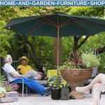 3 m Wooden Garden Parasol Patio Umbrella with Rope Pulley Mechanism and 8 Ribs