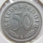 Coin German Empire 3rd Empire 50 Reichspfennig 1944 G in almost Extremely fine