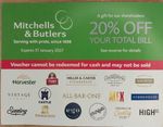 Mitchells & Butlers 20% Off Total Bill Discount Voucher. Valid until 31.01.2027