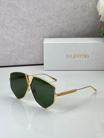 Valentino VLS115 Geometric Sunglasses Gold Frame Light Blue Tint Shades