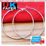 UK NEW SILVER LARGE ROUND HOOP EARRINGS 6CM SHINY FAB BIG GYPSY HOOPS  FREE GIFT