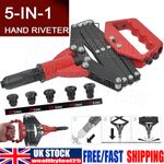 Heavy Duty Single-Handed Lazy Tongue Tong Hand Riveter Pop Rivet Gun 5 Nozzles