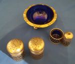 Vintage Silver Plated Condiment Set featuring Cobalt Blue Glass Liners