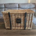 Harrods Extra Large Luxury Lined Wicker Hamper Basket Leather & Rose Gold