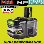 Replace 18V 9.0AH For Ryobi P108 One Plus Lithium Battery RB18L50 RB18L40 P104