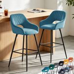 Set of 2 Bar Stools Velvet/PU Metal Legs Breakfast Stools Armrest Padded Chairs