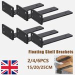 2/4/6Pcs Heavy Duty Black Shelf Brackets, Floating Shelf Wall Support 15/20/25cm