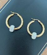 Chunky Gold Hoop Earrings With Cz Balls 9ct Gold Guilded 30mm Wide Creole Hoops