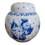 Large Ringtons Collectors Blue And White Chrysanthemum Ginger Storage Jar & Lid