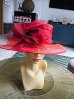 beautiful fire red raw silk wedding/ASCOT races hat