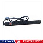 1U 6 Way 13A PDU Rack Switch Horizontal Mount Power Distribution Unit & 2M Cable