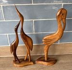 Wooden Bird Figurine Heron Crane Pelican Handmade Woodcraft Teak x2