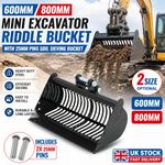Mini Excavator Attachment Riddle Bucket 600mm & 800mm with 25mm Pins