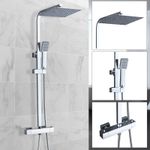 Bathroom Thermostatic Exposed Shower Mixer Twin head Square Bar Set Chrome/Black