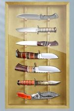 Knife Display Case Cabinet 7 Pcs Yellow Wood Pocket Knives Rack Wall Shadow Box