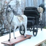 Antique Carriage Horse 1920 s w Landauer Carriage & Porcelain Doll rare