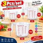 250/500/1000ML Set of 3 Measuring Cups Jug Clear Baking Kitchen Set Flour Water