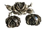 Vintage Large 3D Figural Rose Flower Sterling Silver Brooch And Clip Earrings