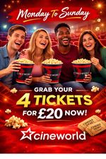 4x Cineworld Ticket for Weekend ( Fri, Sat & Sun)quick delivery Read Description
