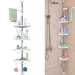 Adjustable Corner Bathroom Shelf Shower Caddy Storage Telescopic Pole Unit White
