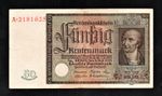 50 RENTENMARK GERMANY 1934 BANKNOTE SERIES A PICK #172 VERY FINE SCARCE