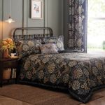 Botanical Floral Duvet Cover Cotton 200TC Quilt Bedding Bed Set Double Navy Gold