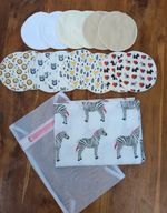 Reusable bamboo breast pads x 18 with wash bag, plus a free muslin 