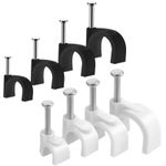 Round Cable Clips White Black Wall Nail TV Aerial Alarm Coax 4-10mm Multi Pack