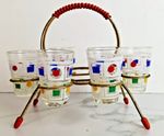 6 Vintage Italian Mid Century Retro Printed Shot Glasses Liqueurs Sherry J2956