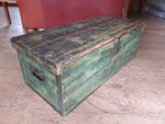 Antique green painted pine chest toy box coffee table tool trunk work 84x34x29cm