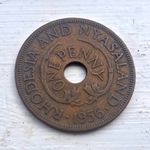 1956 Rhodesia & Nyasaland 1 Penny Coin Queen Elizabeth II